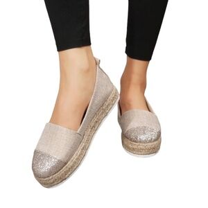 | Women's | Glitter Minimalist Slip-On Linen Espadrille Flats - 8.5